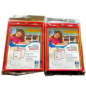 C-Line Reusable Dry Erase Pockets 9”x12” Study Aid Assorted Colors 10/Pack NEW